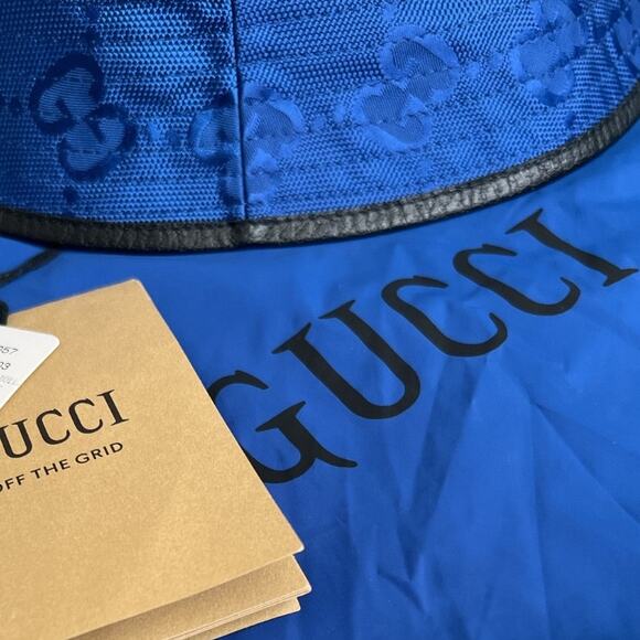 GUCCI Econyl Nylon Monogram Off The Grid Will Bucket Hat Orient Blue Black, M - Picture 14 of 16